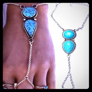 Turquoise Chain Hand Harness Finger Ring Bracelet